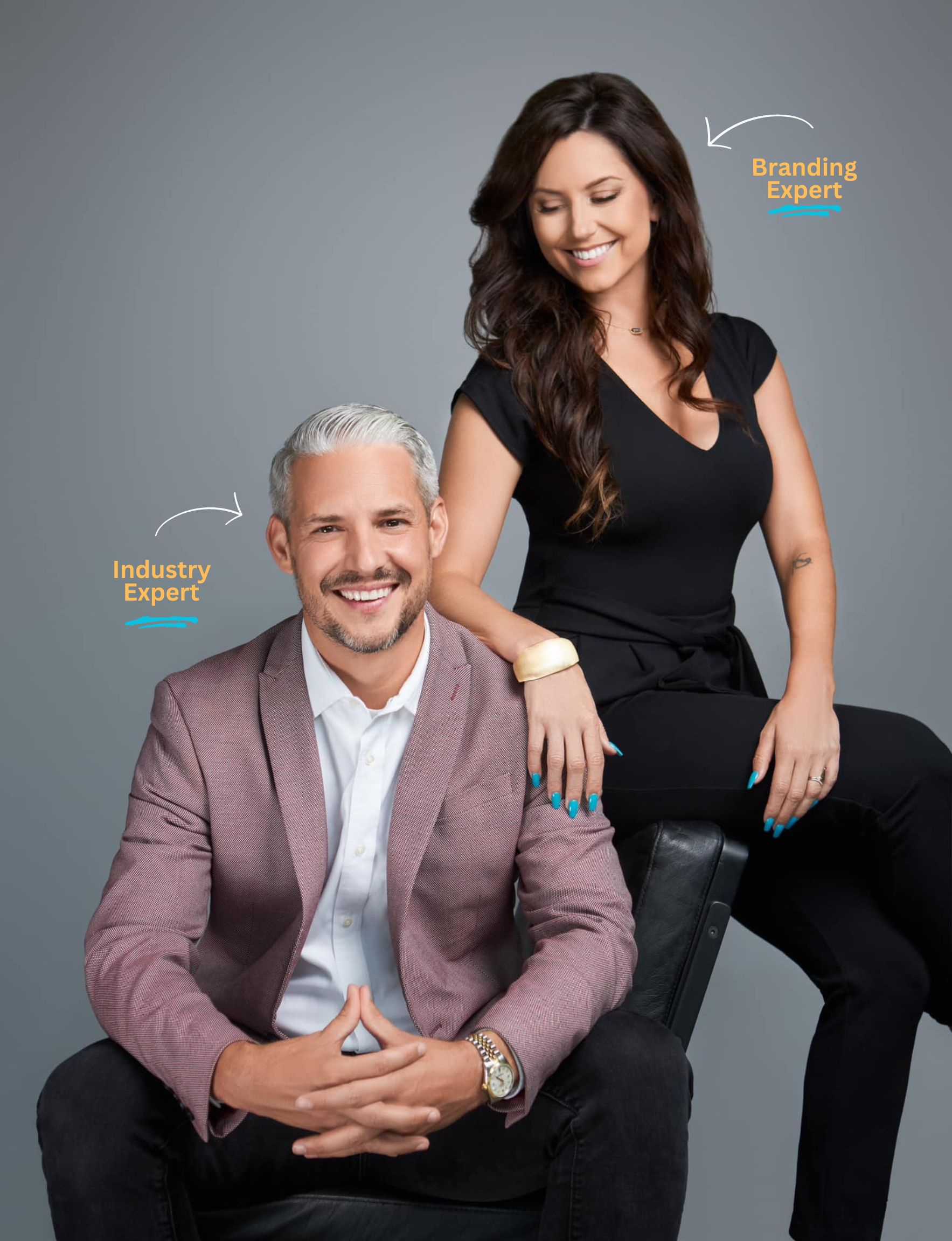 Christopher and Nicole Dickie, Industry, Brand, and growth experts sitting in a studio in front of a gray background.